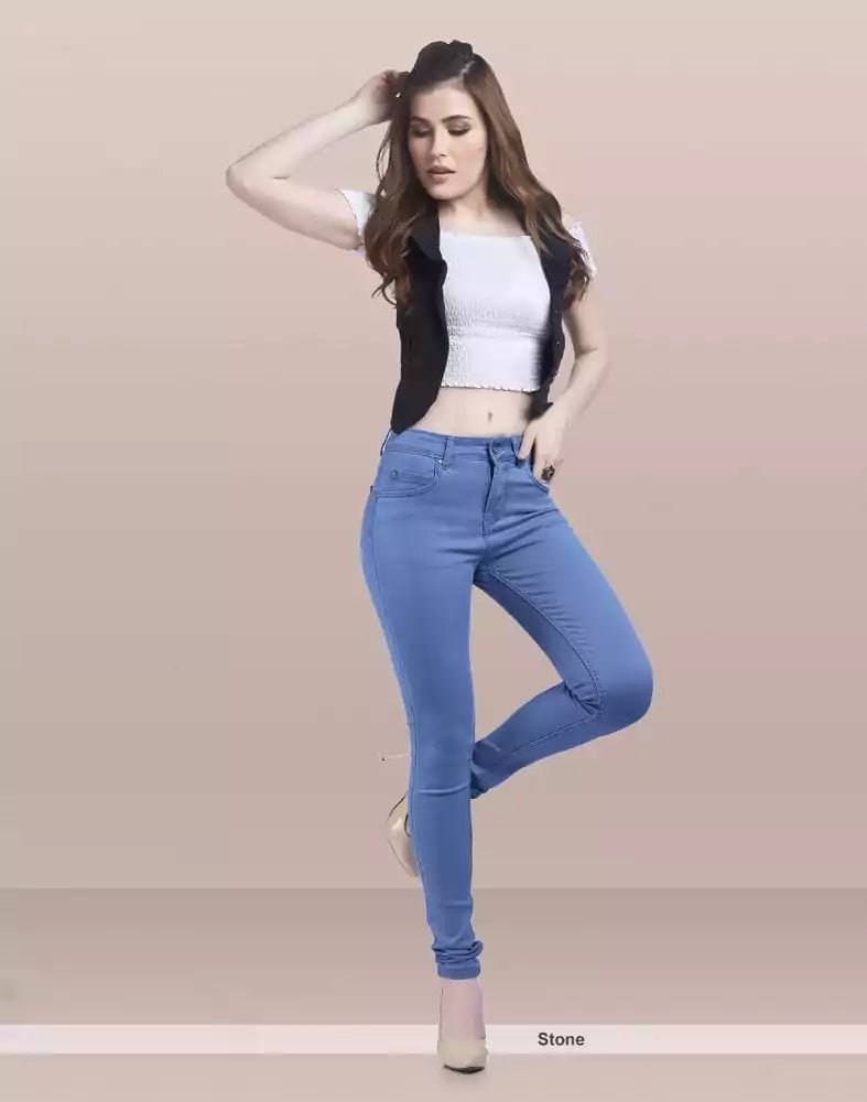 Image of Focus Low Waist Comfort Stretchable Women Stone Blue Jeans - South India Shopping Mall