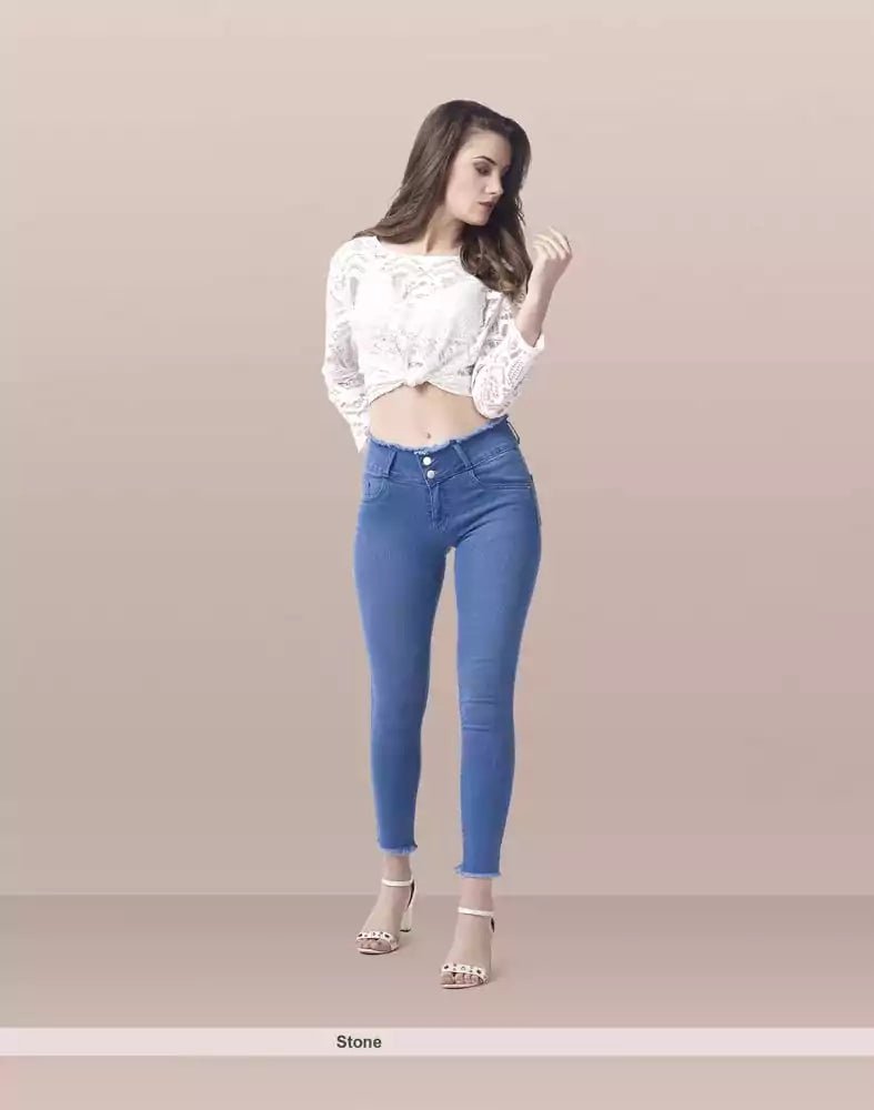 Image of Focus Mid Rise Stretchable Women Stone Blue Jeans - South India Shopping Mall