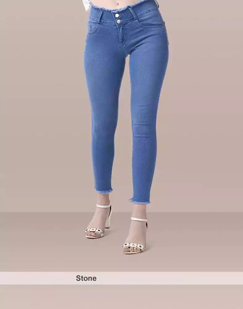 Image of Focus Mid Rise Stretchable Women Stone Blue Jeans - South India Shopping Mall