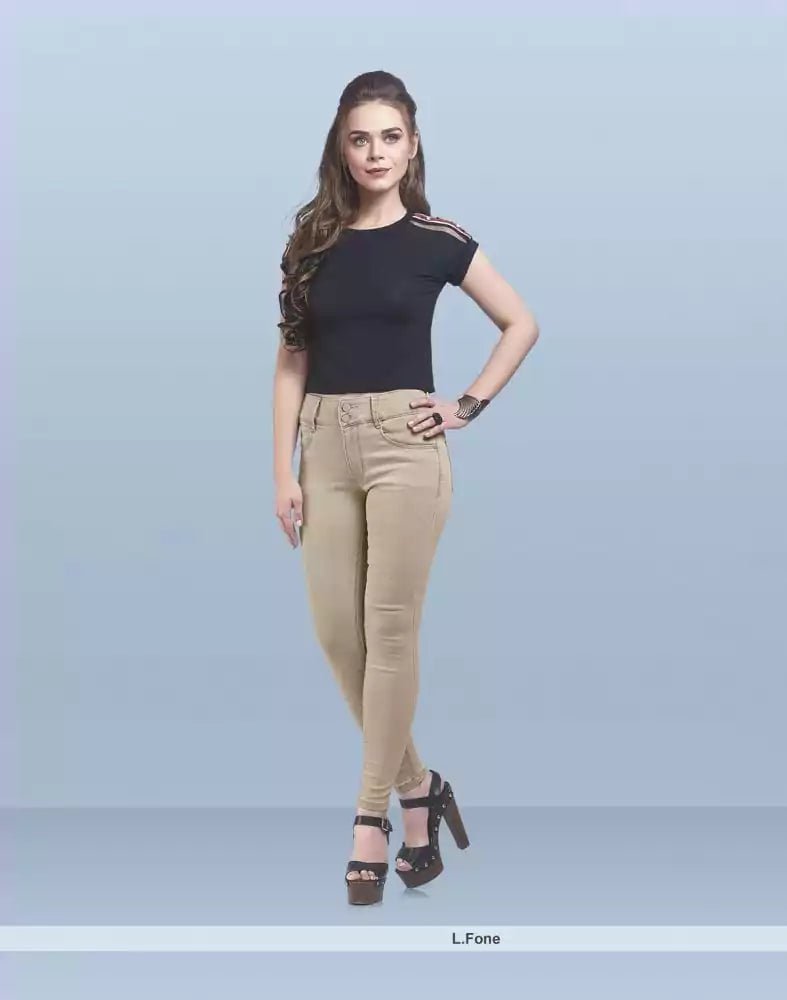 Image of Focus mid rise super skinny beige colour Jeans - South India Shopping Mall