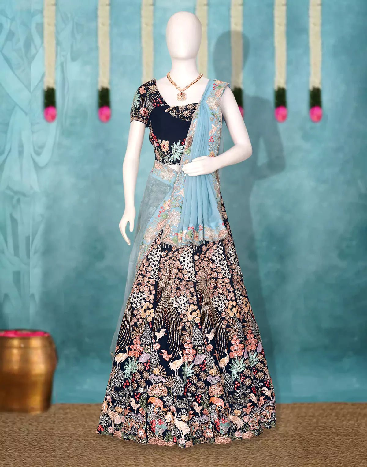 Full All Over Heavy Cutdana work Navy Blue Bridal Half Saree - South India Shopping Mall