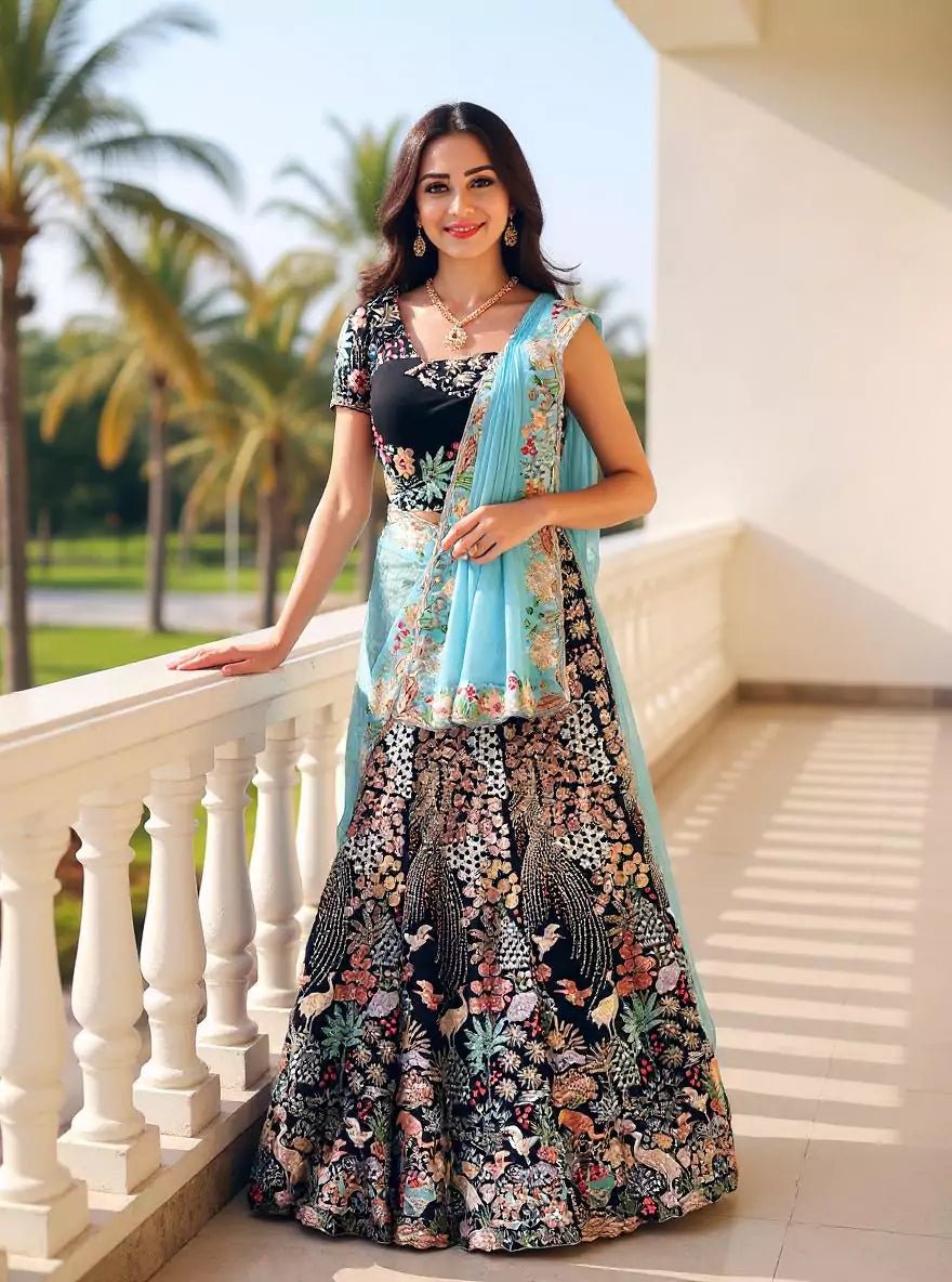 Image of Full All Over Heavy Cutdana work Navy Blue Bridal Half Saree - South India Shopping Mall