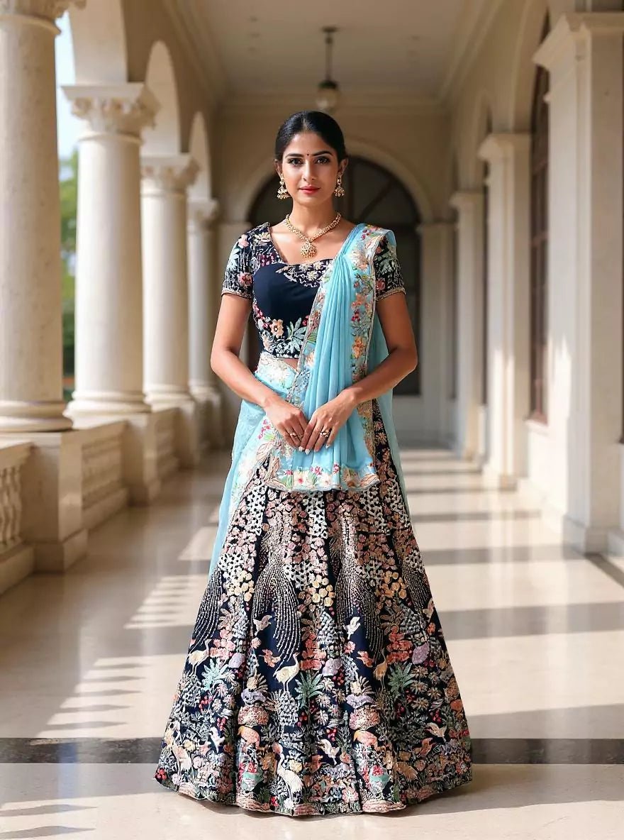 Image of Full All Over Heavy Cutdana work Navy Blue Bridal Half Saree - South India Shopping Mall