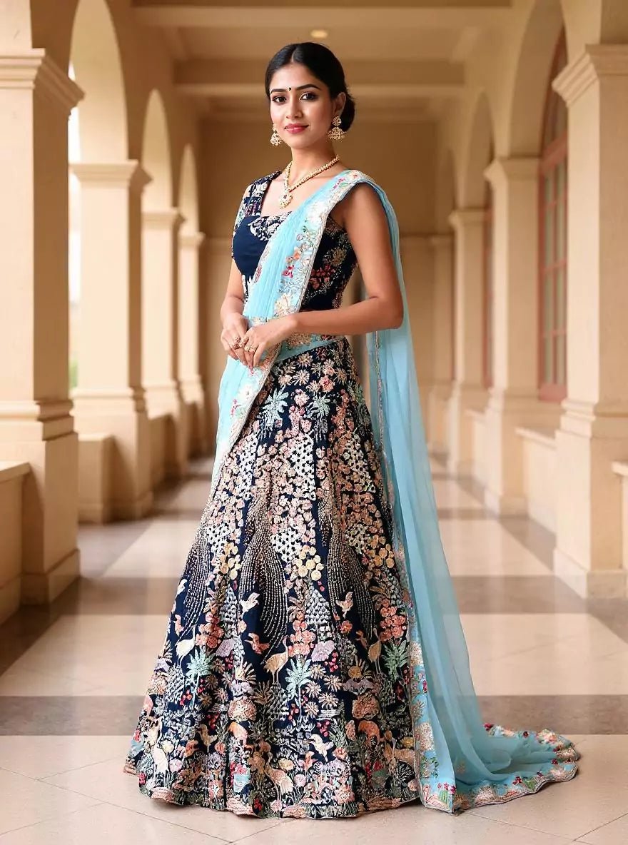 Full All Over Heavy Cutdana work Navy Blue Bridal Half Saree - South India Shopping Mall