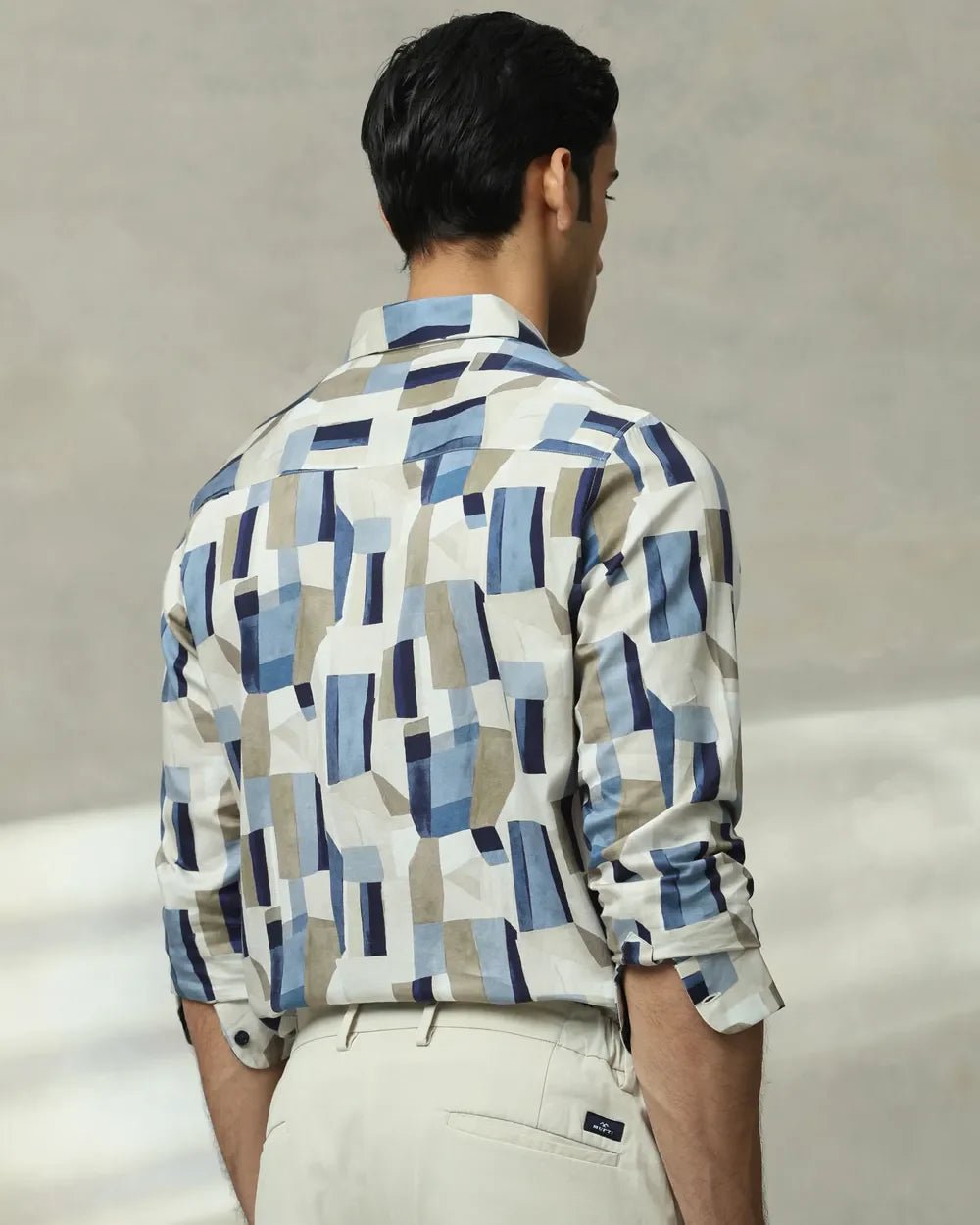 Image of Full Sleeve Beige Graphic Print Cotton Shirt - South India Shopping Mall