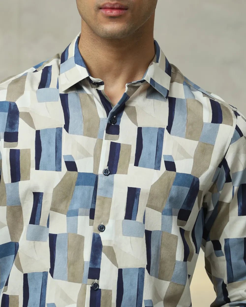 Image of Full Sleeve Beige Graphic Print Cotton Shirt - South India Shopping Mall
