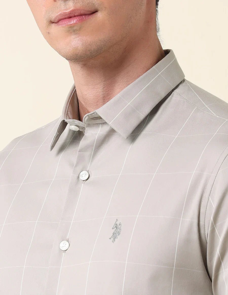 Image of Full Sleeve Light Grey Tailored Fit Cotton Shirt - South India Shopping Mall