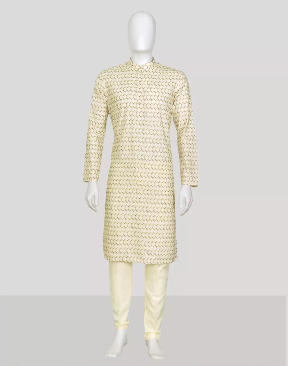 Image of Geometric Print Cotton Kurta Pajamas in Lemon - South India Shopping Mall
