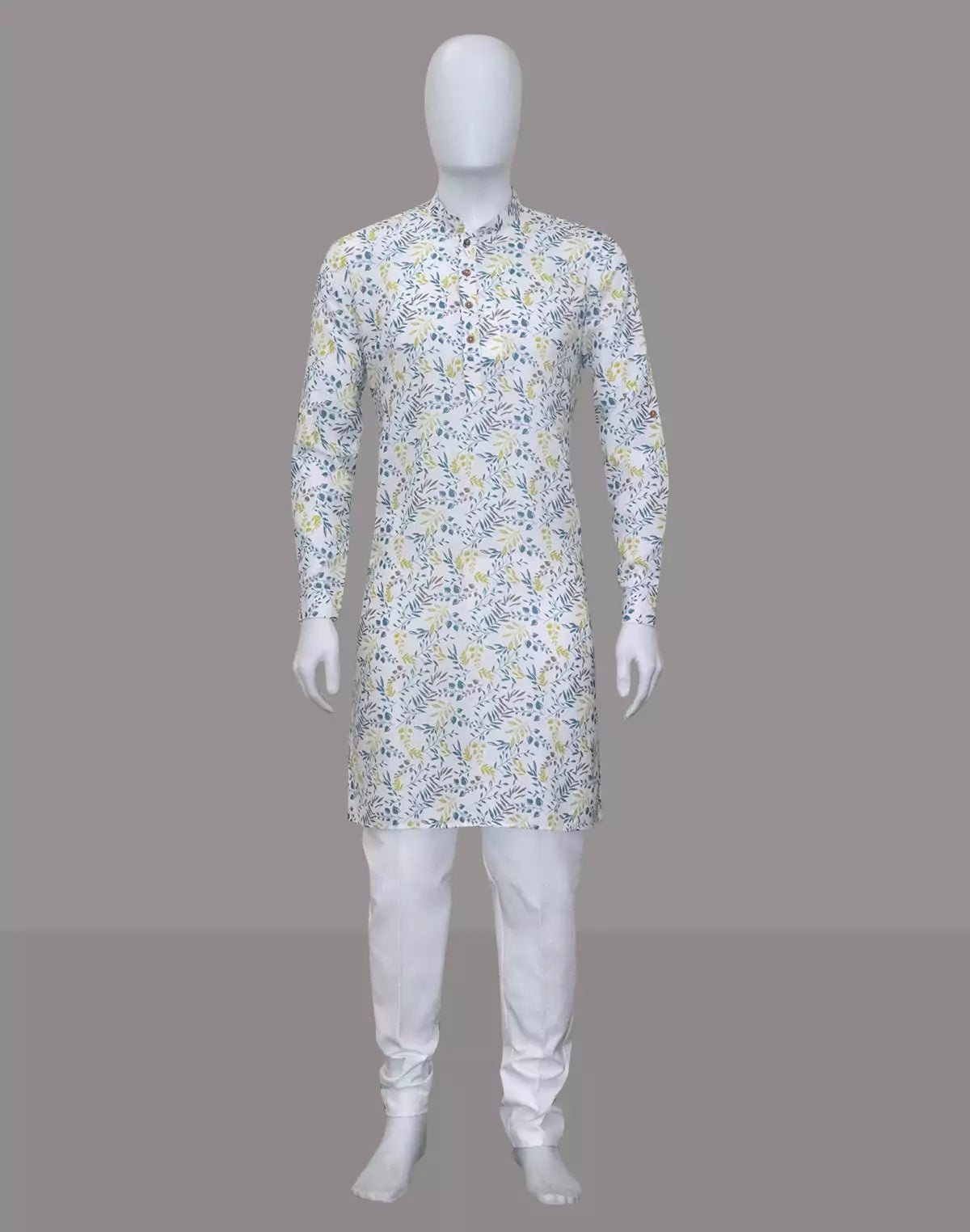 Image of Glimmering White Floral Printed Cotton Kurta - South India Shopping Mall