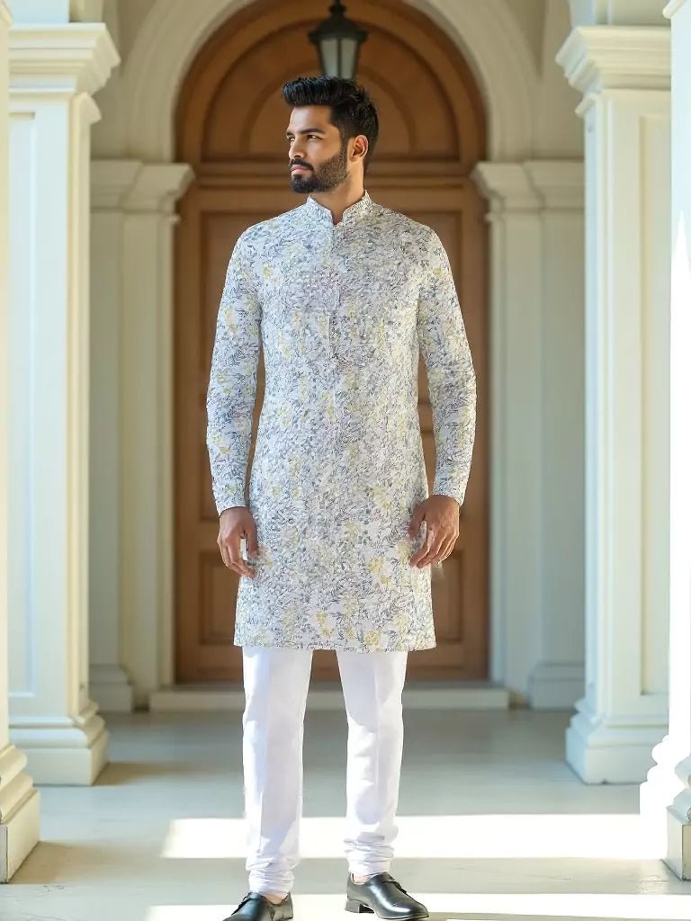 Image of Glimmering White Floral Printed Cotton Kurta - South India Shopping Mall