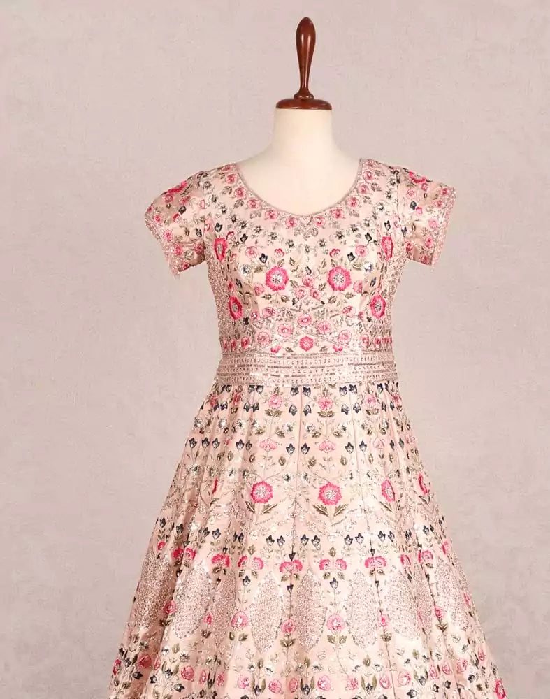 Image of Designer elegant Beige colour Floral Embellished dress Gown with dupatta