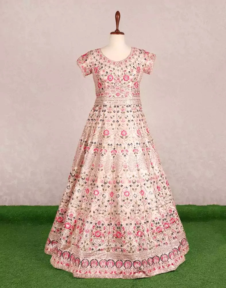 Image of Designer elegant Beige colour Floral Embellished dress Gown with dupatta