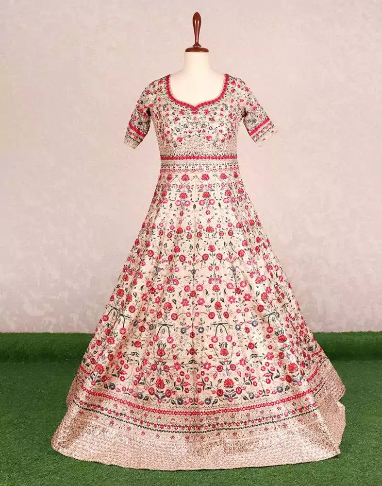 Image of Designer Beige colour Floral beautiful Embellished Dress Gown
