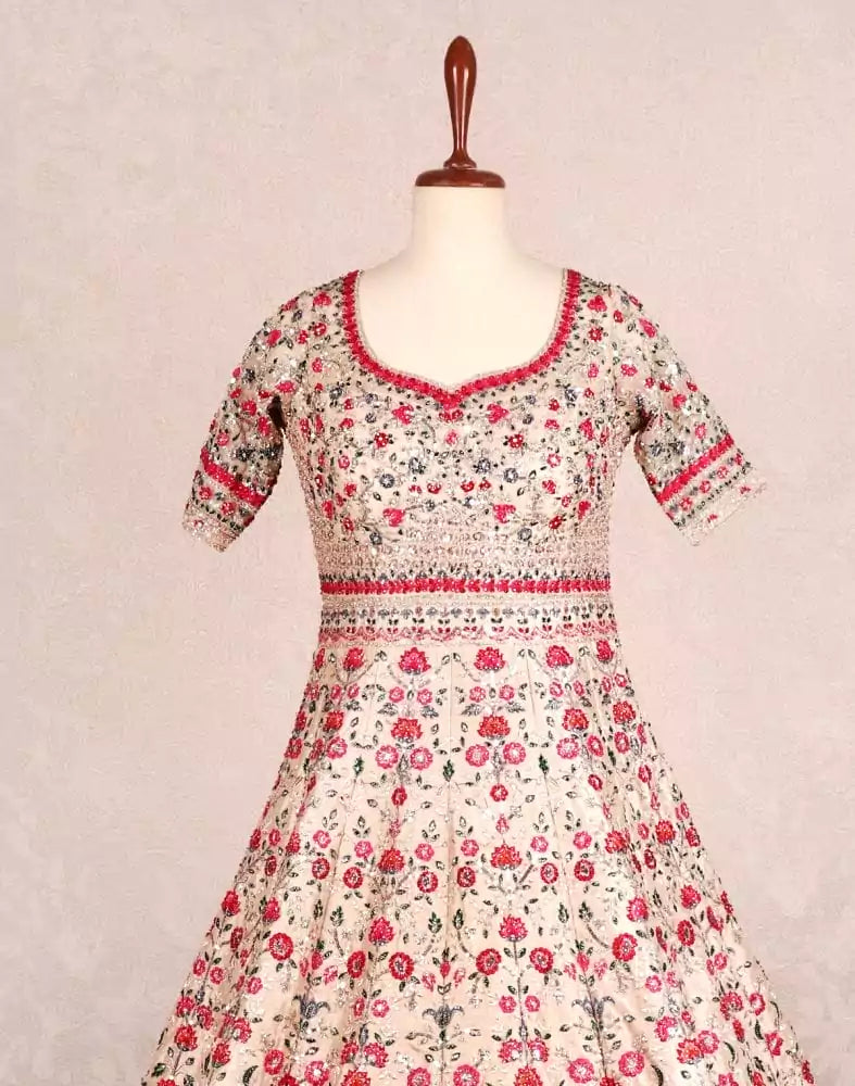 Image of Designer Beige colour Floral beautiful Embellished Dress Gown
