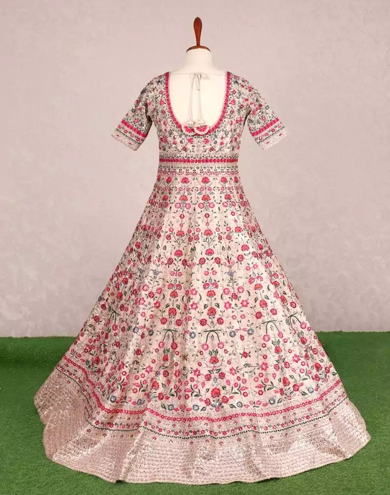 Image of Designer Beige colour Floral beautiful Embellished Dress Gown