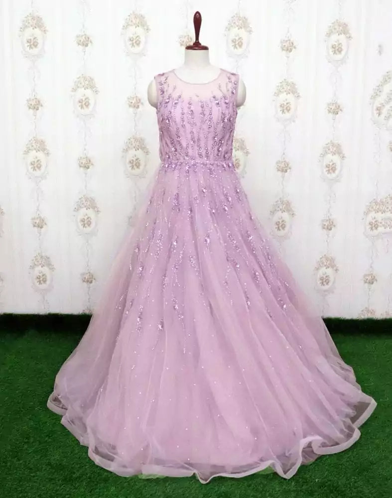 Image of Purple fully flared Netted Embellished Gown