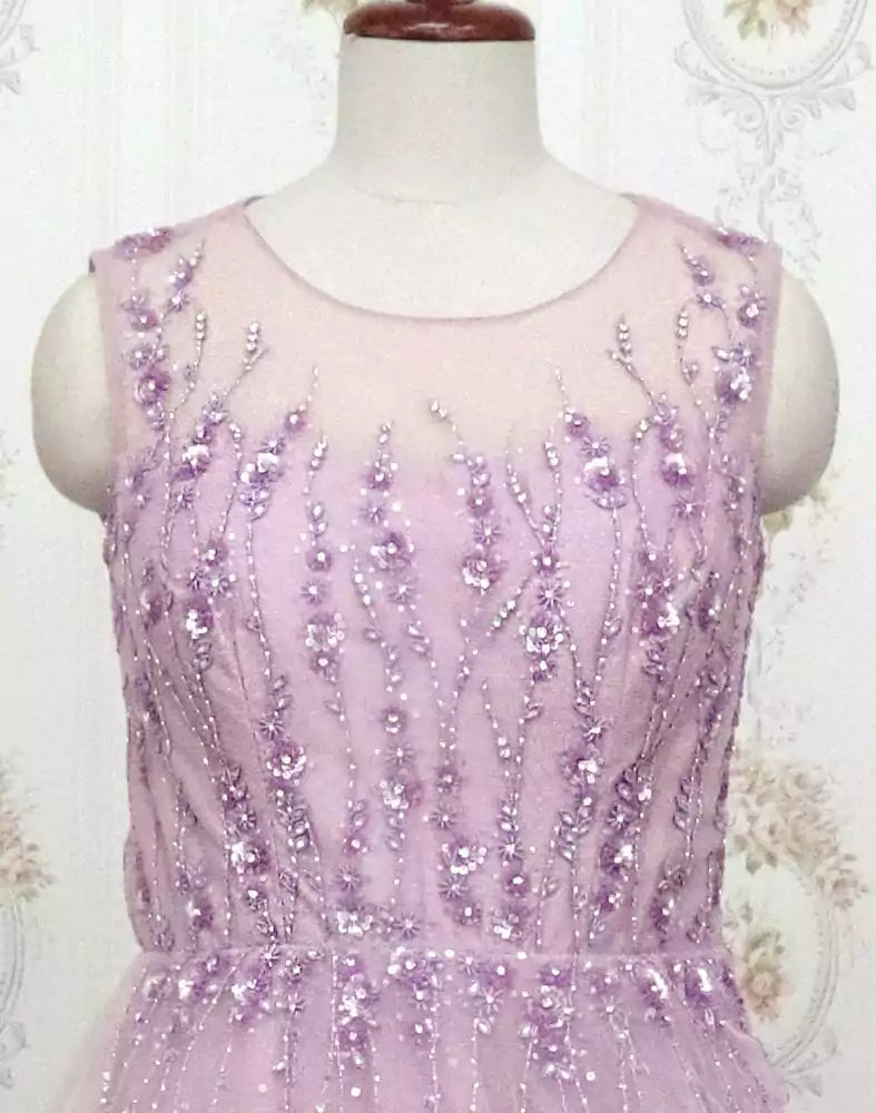Image of Purple fully flared Netted Embellished Gown