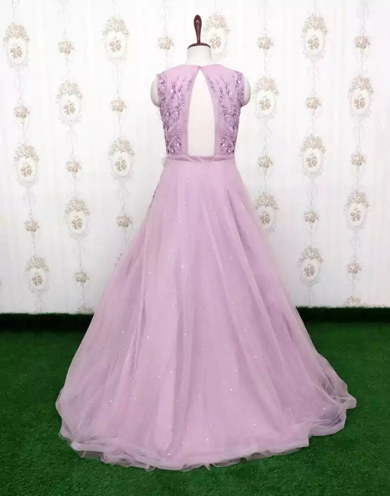 Image of Purple fully flared Netted Embellished Gown