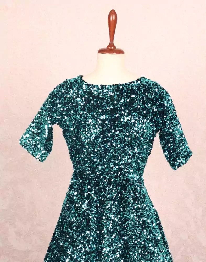 Image of Sky Blue Embellished Velvet Embellished Gown