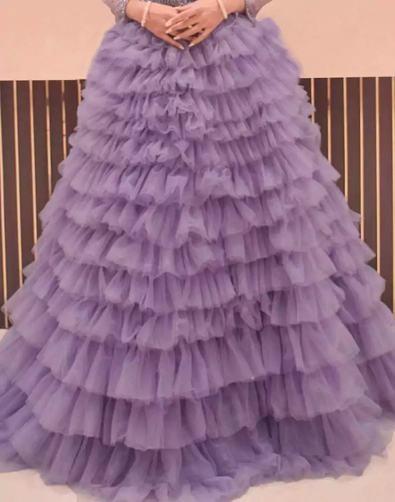 Image of Designer Violet fully flared Netted Pearls work Gown