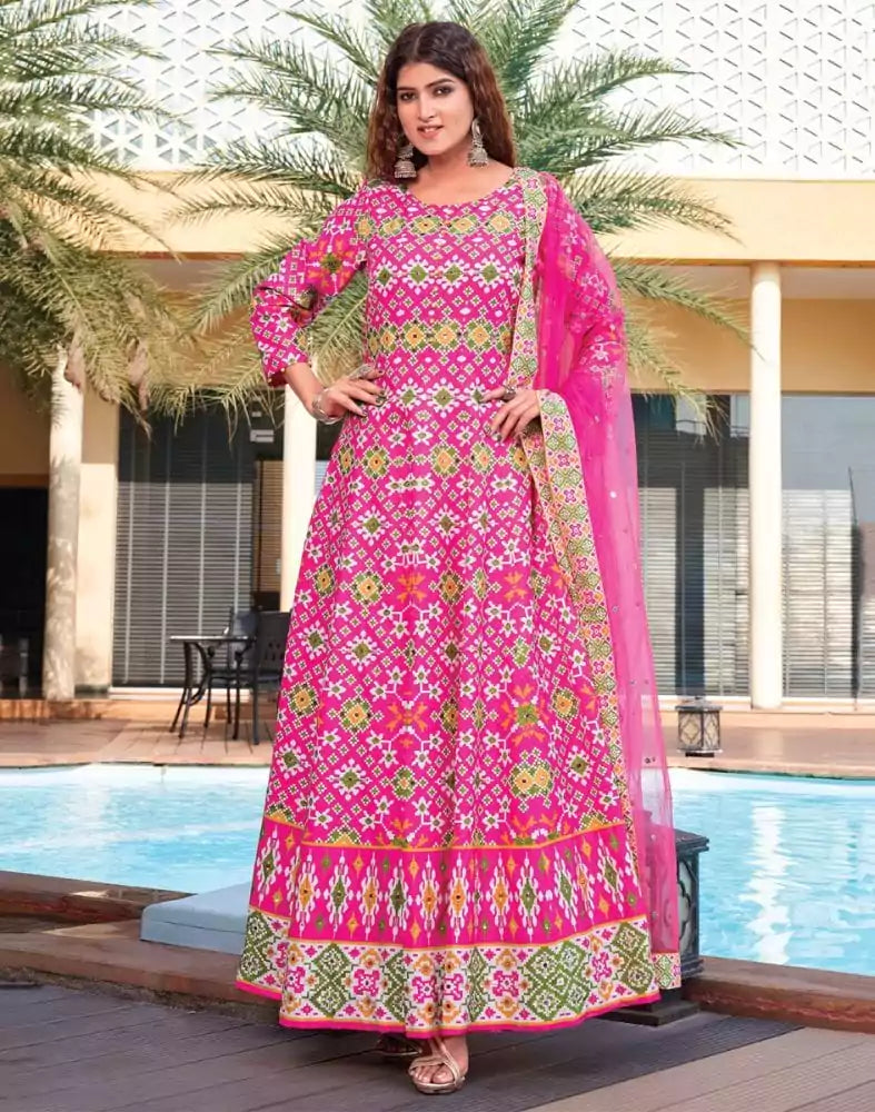 Image of Pink Ikat Crape Mirror Gown