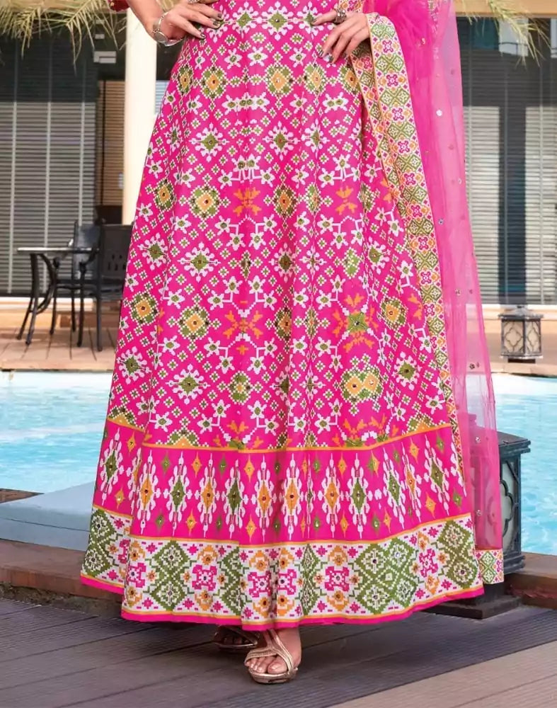 Image of Pink Ikat Crape Mirror Gown