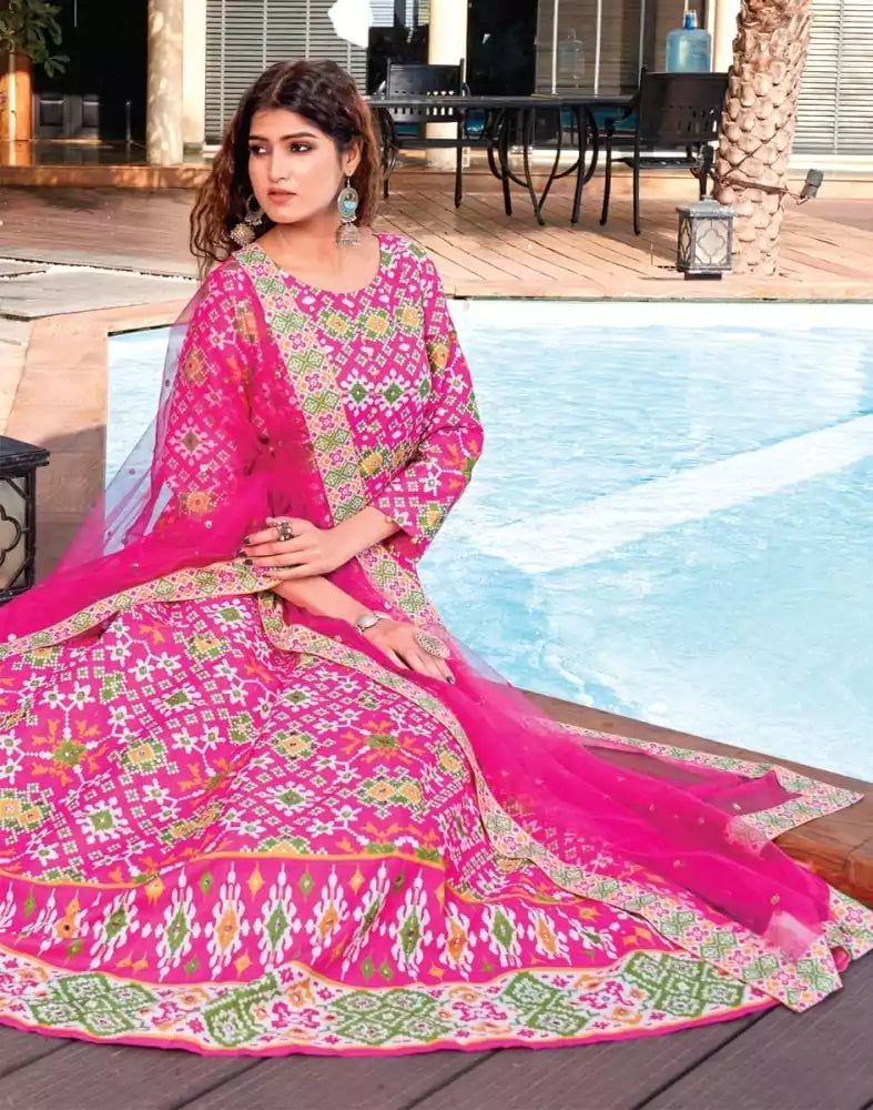 Image of Pink Ikat Crape Mirror Gown