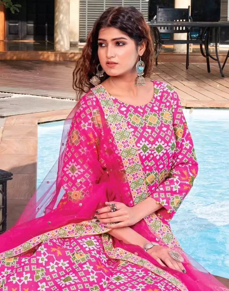 Image of Pink Ikat Crape Mirror Gown