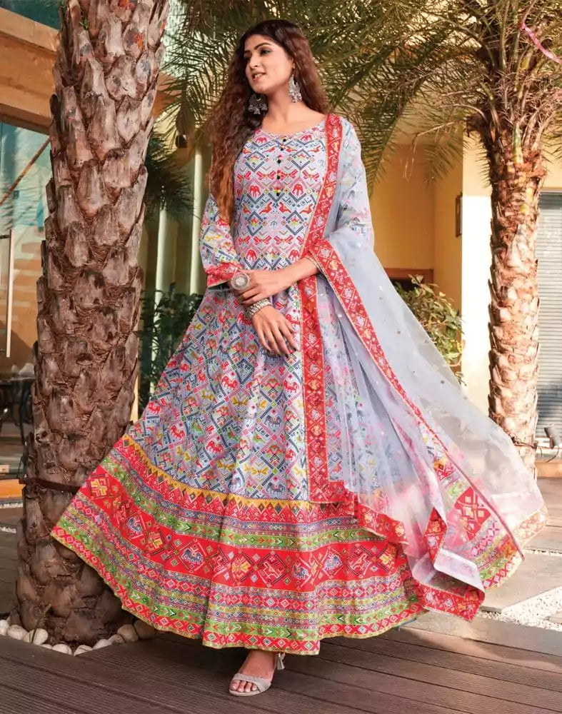 Image of Grey Ikat Crape Mirror Gown