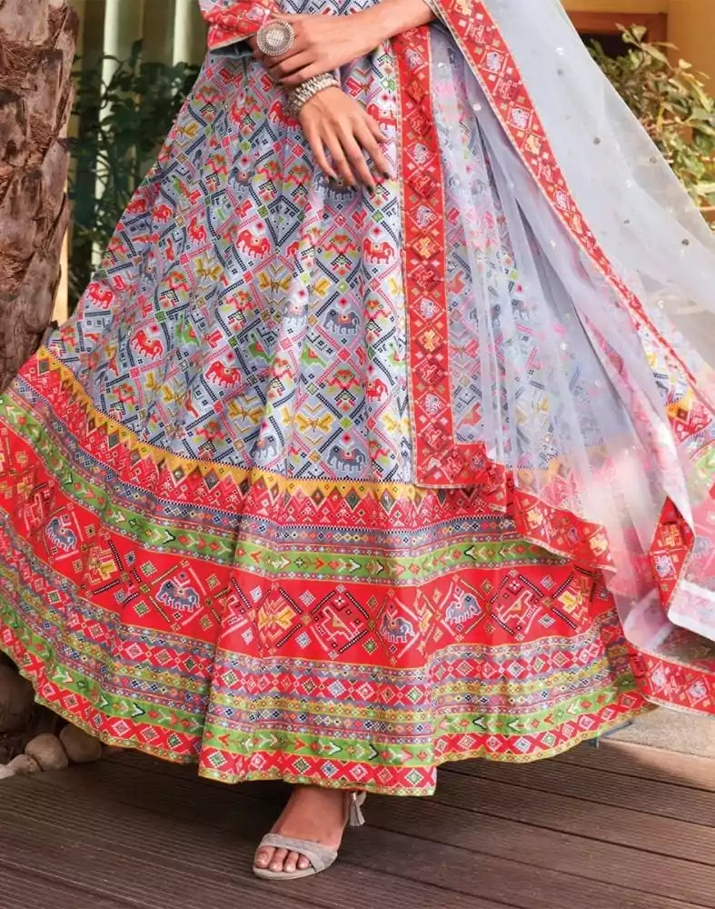 Image of Grey Ikat Crape Mirror Gown