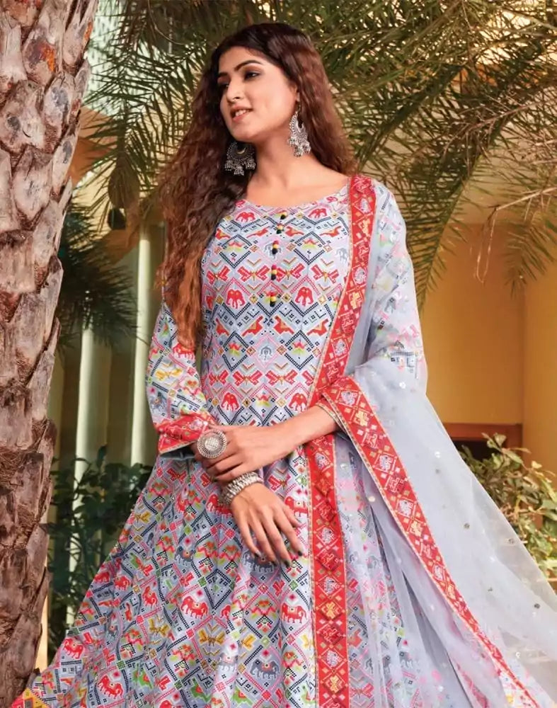 Image of Grey Ikat Crape Mirror Gown