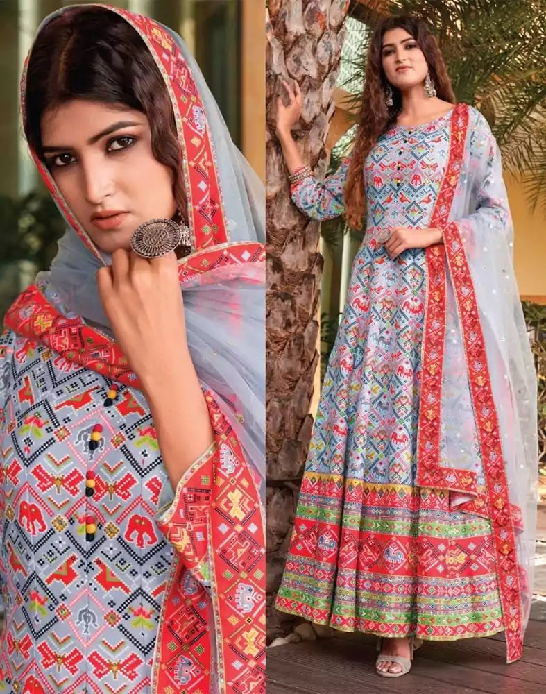 Image of Grey Ikat Crape Mirror Gown