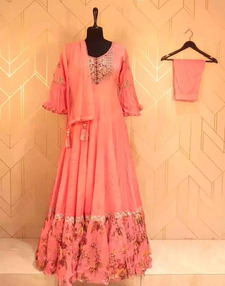 Designer Peach Flared Plain Chiffon Dress Gown – South India Shopping Mall