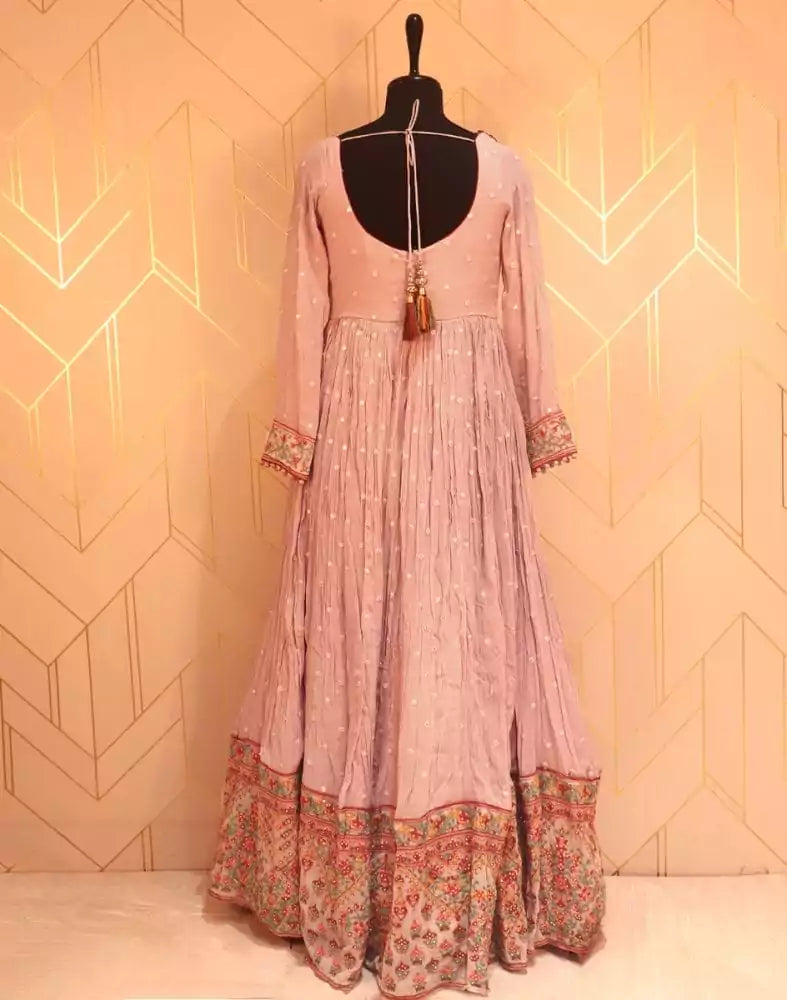 Image of Designer Peach Plain Mirror work Georgette Dress Gown
