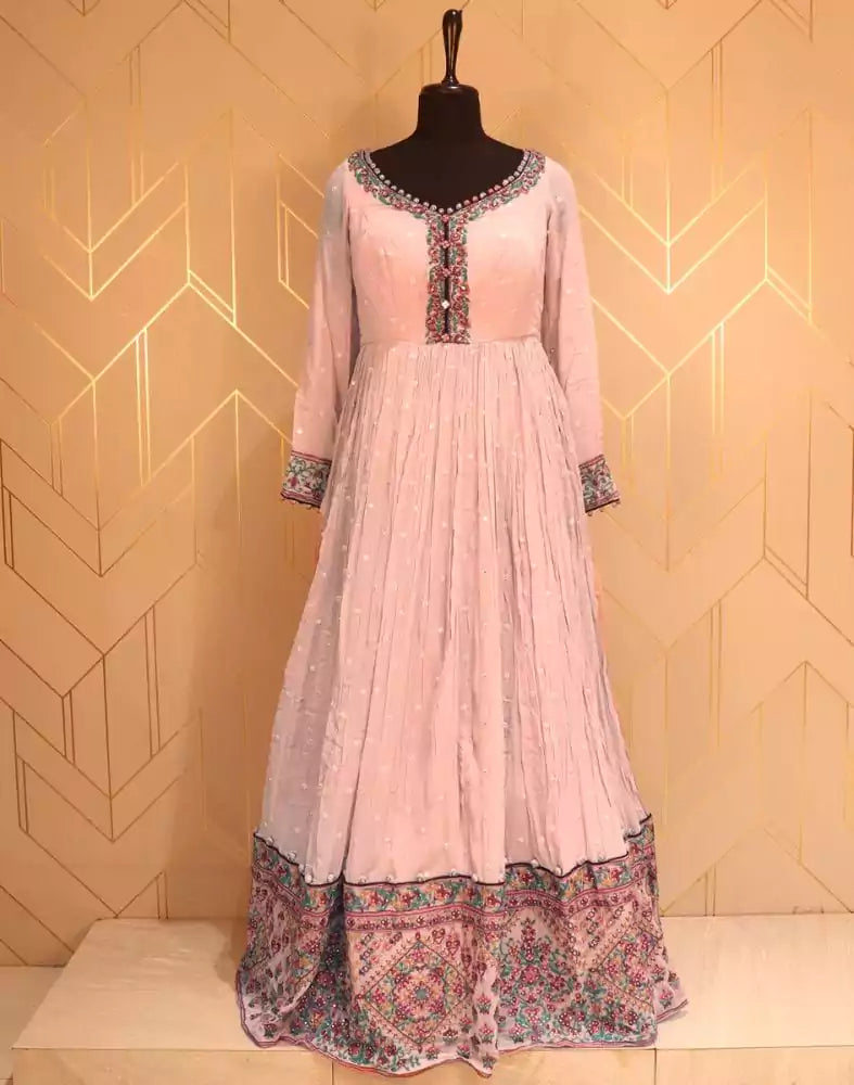 Image of Designer Purple Plain Mirror work Georgette Dress Gown
