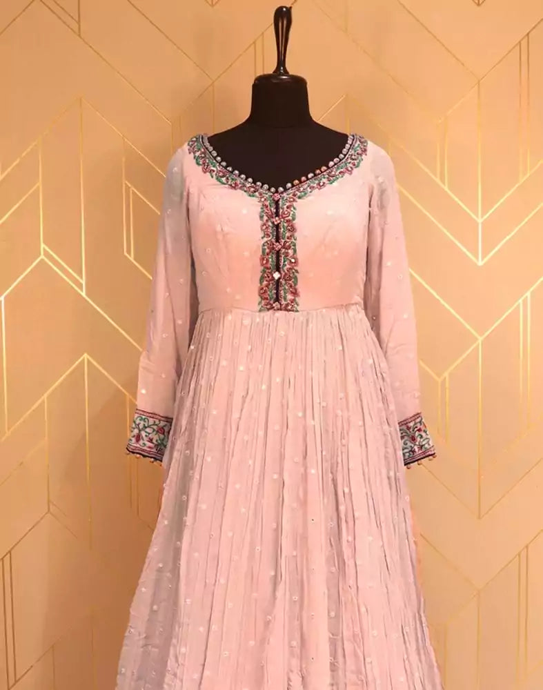 Image of Designer Purple Plain Mirror work Georgette Dress Gown