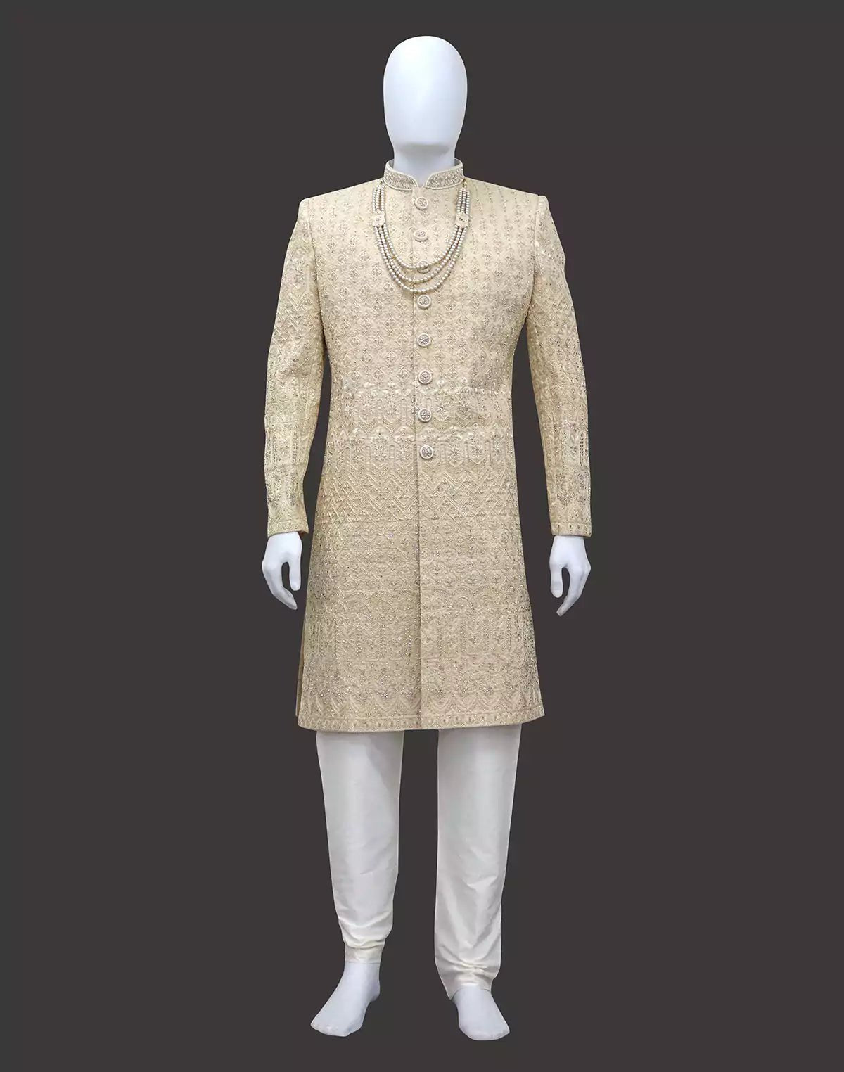 Image of Gold All Over Rich Zardosi with Stones work Tussar Fabric Sherwani - South India Shopping Mall