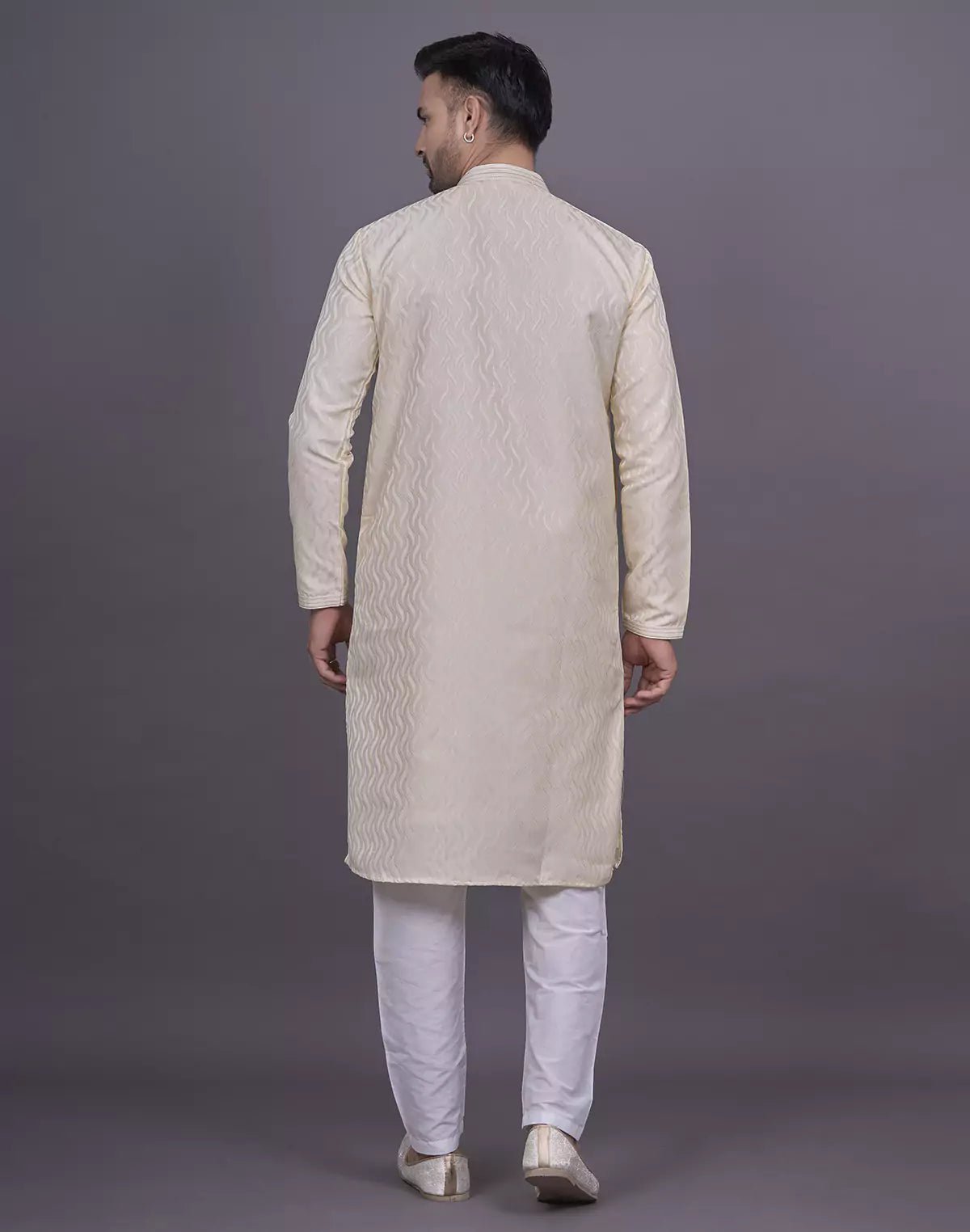 Image of Gold All Over Self Highlighted Thread work Jacquard Kurta Pyjama Set - South India Shopping Mall