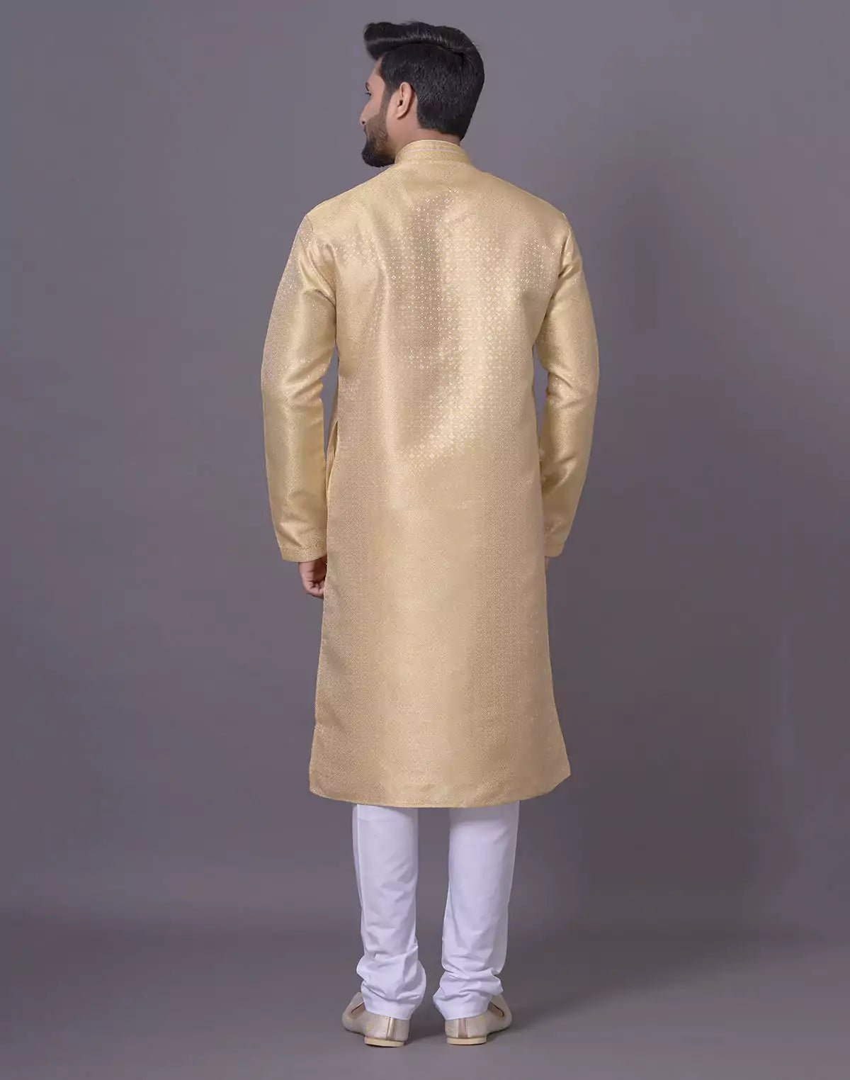 Image of Gold Coloured Self Design Jacquard Kurta Pajama - South India Shopping Mall