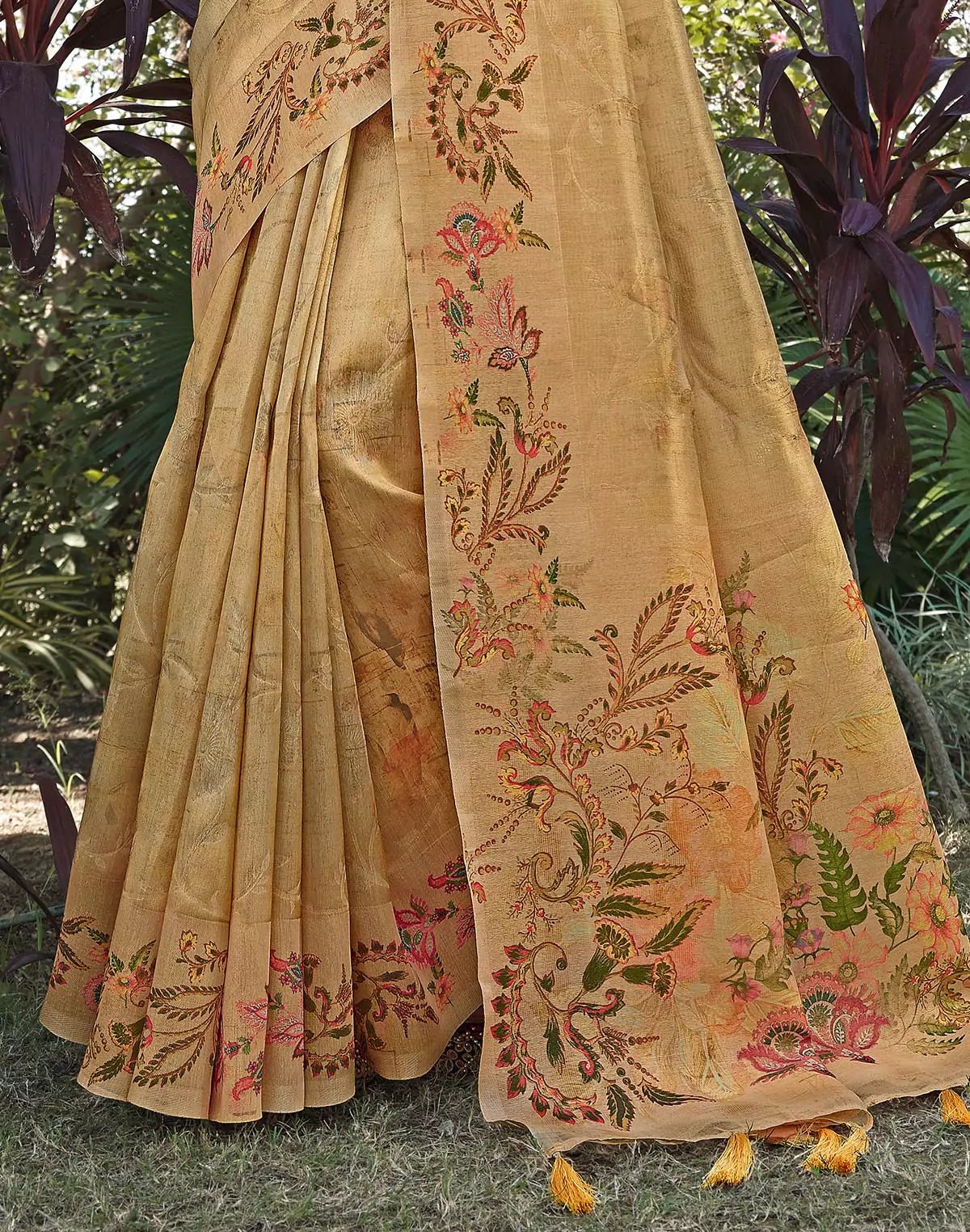 Image of Gold Floral Motifs Tissue Saree - South India Shopping Mall