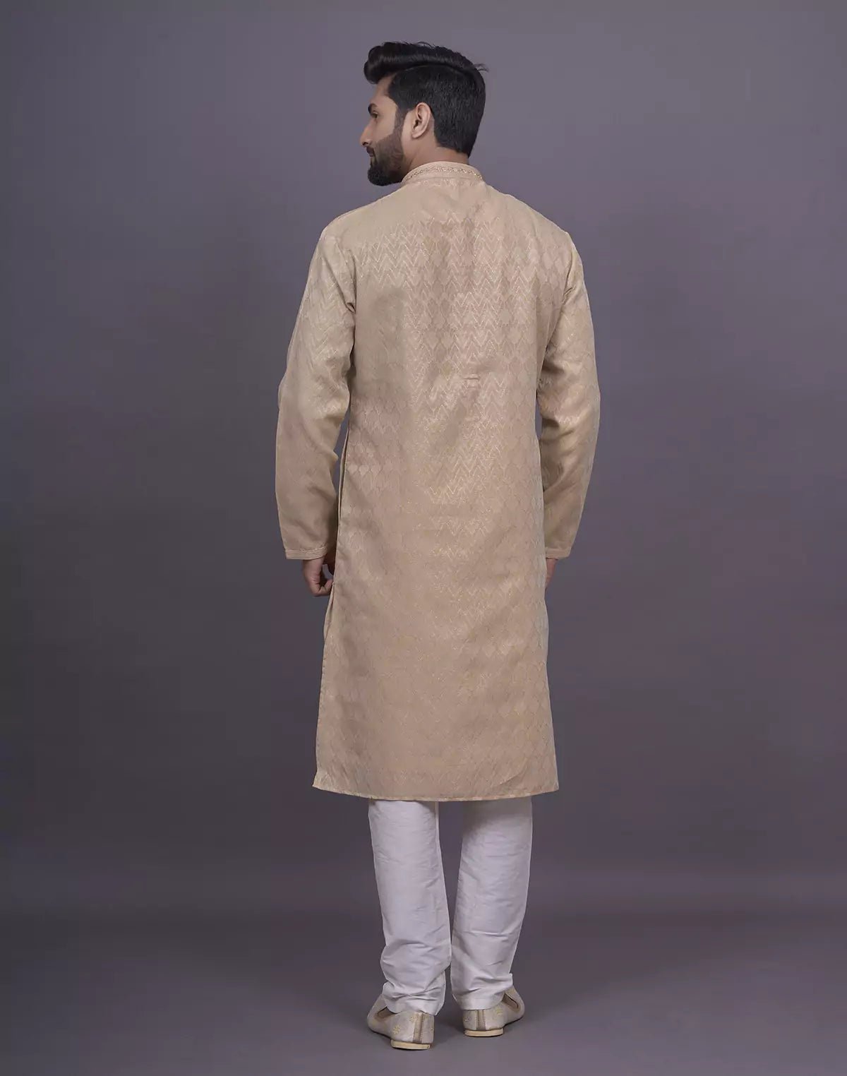 Image of Gold Self Design Raw Silk Kurta Set - South India Shopping Mall