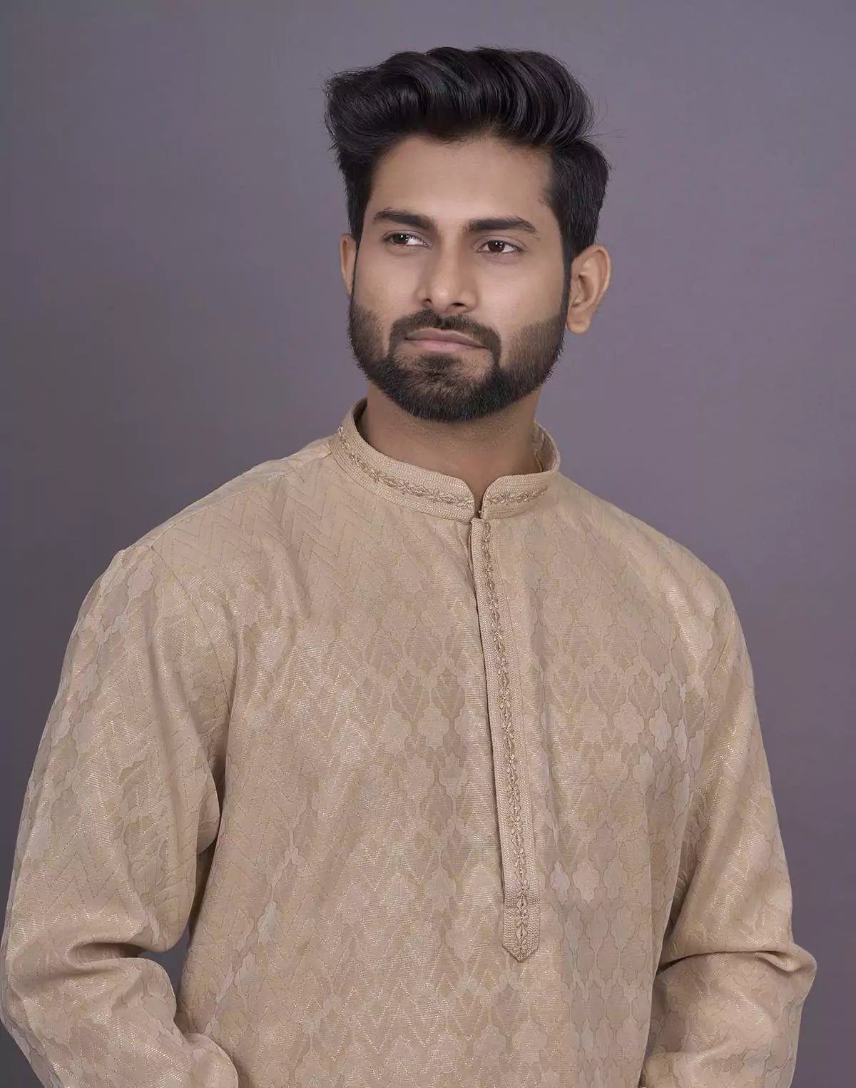 Image of Gold Self Design Raw Silk Kurta Set - South India Shopping Mall