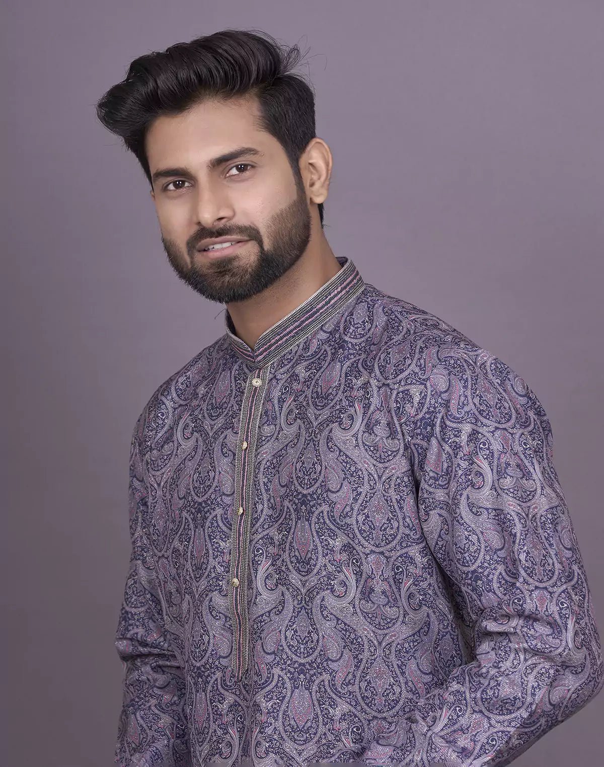 Image of Graceful Blue Coloured Floral Printed Jacquard Kurta Pyjama Set - South India Shopping Mall