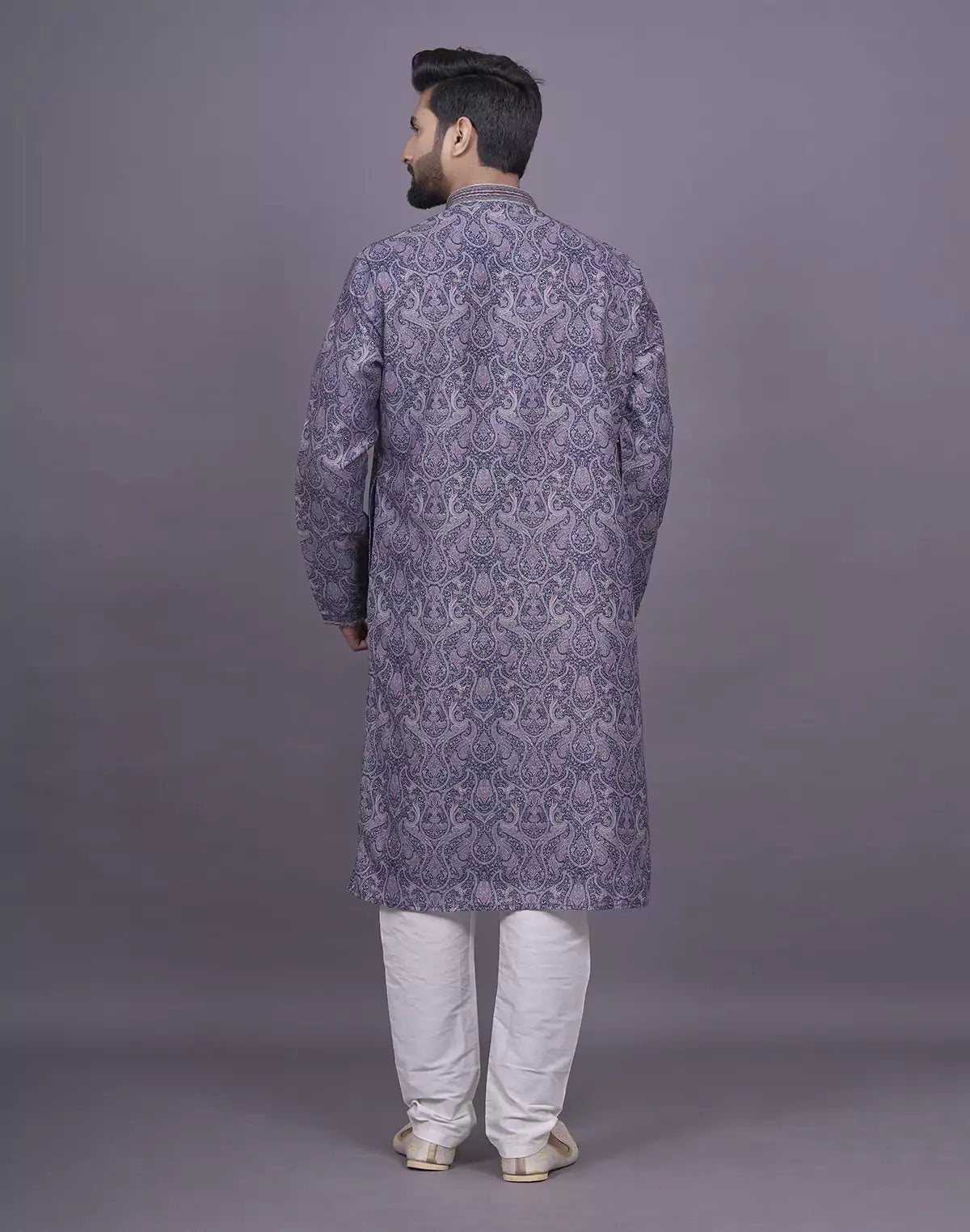 Image of Graceful Blue Coloured Floral Printed Jacquard Kurta Pyjama Set - South India Shopping Mall