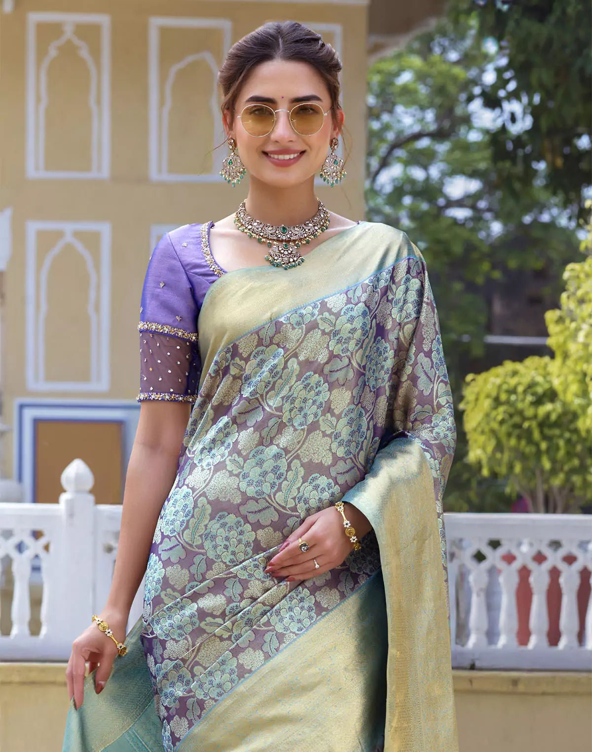 Graceful Light Purple Floral Pure Silk Saree - South India Shopping Mall
