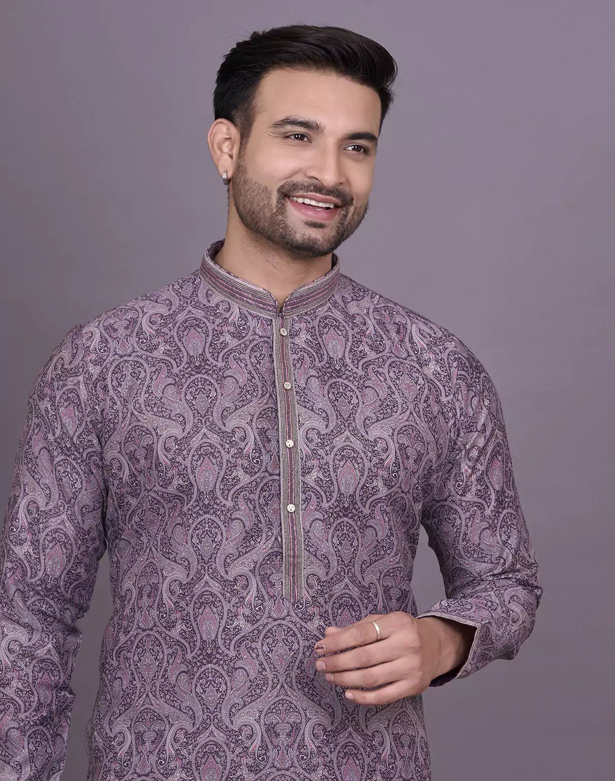 Image of Graceful Maroon Floral Printed Jacquard Kurta Pyjama Set - South India Shopping Mall