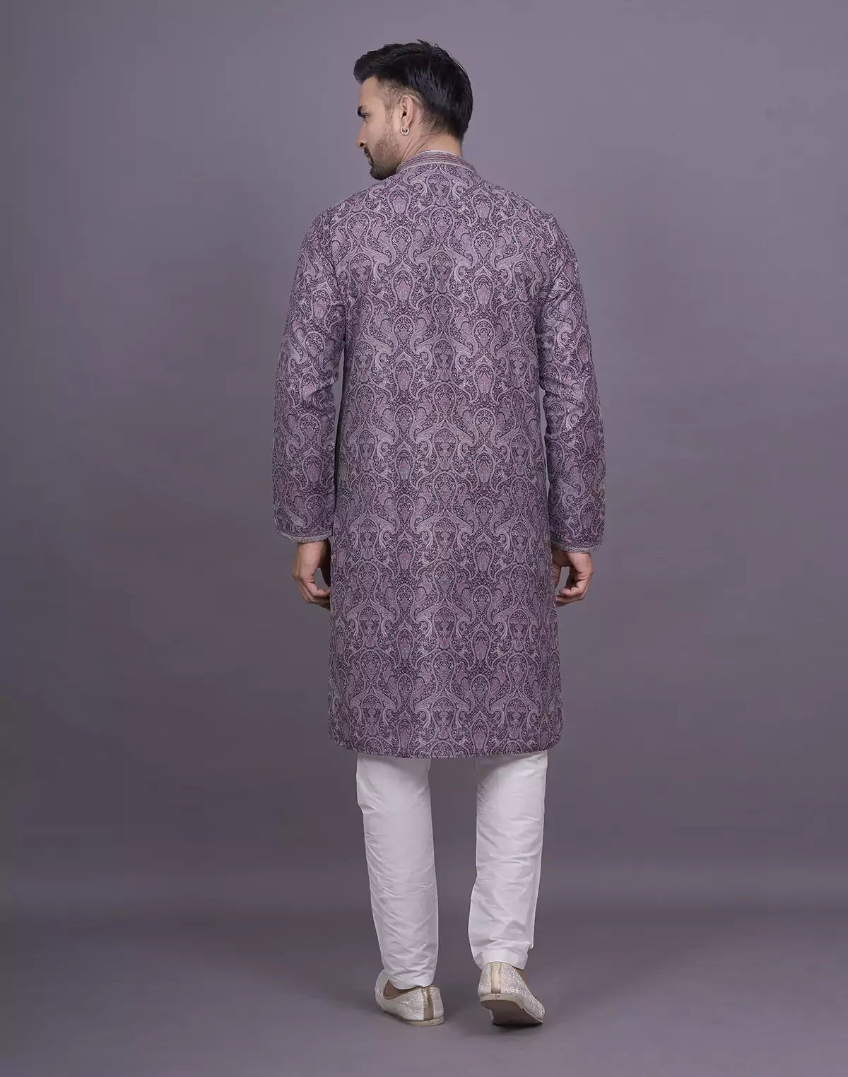 Image of Graceful Maroon Floral Printed Jacquard Kurta Pyjama Set - South India Shopping Mall