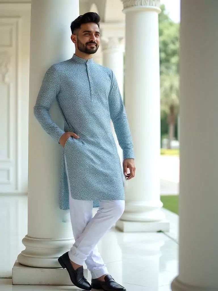 Image of Graphic Print Cotton Grey Coloured Kurta - South India Shopping Mall