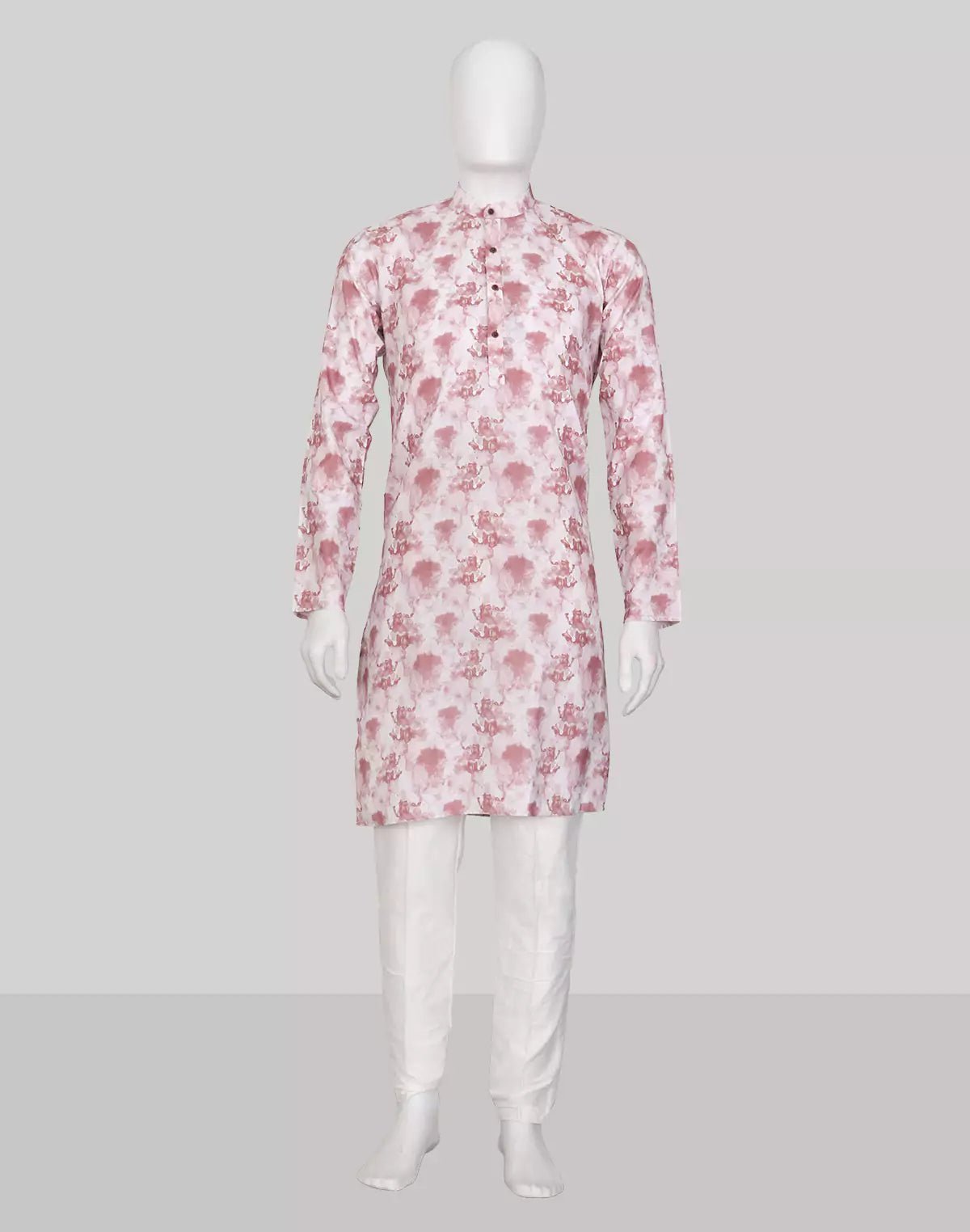 Image of Graphic Print Cotton Regular Fit Pink Kurta Pyjama Set - South India Shopping Mall