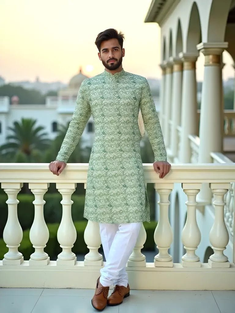 Image of Graphic Printed Cotton Green Kurta - South India Shopping Mall